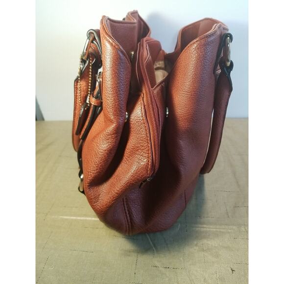 Clark's Women's Large Burnt Orange 3 Compartment Vegan Leather Handbag Tassels - Picture 4 of 12